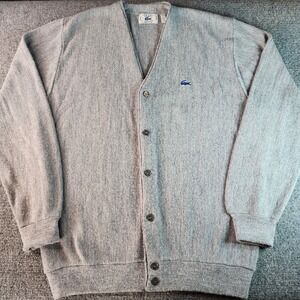 Vintage IZOD Lacoste Cardigan Sweater‎ Men's XL Gray Retro Grandpa Alligator